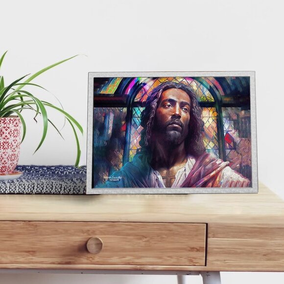4x6 Jesus Stained Glass Religious Christian Art Watercolor Oil Painting Print - Picture 3 of 6